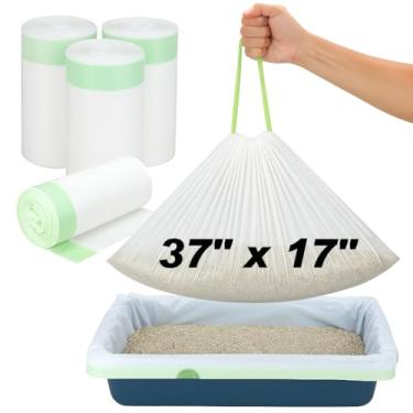 Imagem de Forros de caixa de areia para gatos extragrandes espessos 94 x 43 cm, 40 sacos de lixo para gatos com cordão – Forros de lixeira pré-separados à prova d'água resistentes a rasgos para gatos para