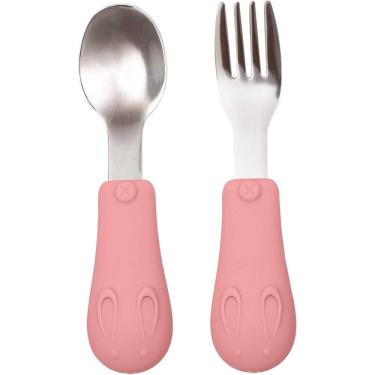 Imagem de 	 Kit Talheres Infantil Aço e Cabo em Silicone - Buba Rosa