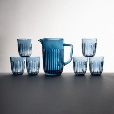 Imagem de Conjunto Jarra com 6 Copos Portina Casa - Athena Blue - Wincy Casa