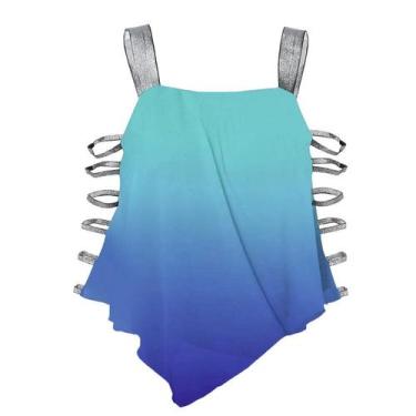 Imagem de Mulheres Sexy Fashion Plus Size Ladder Cut Overlay Blusa Assimétrica T