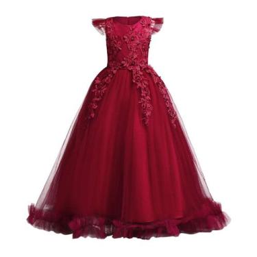 Imagem de Vestido IBTOM CASTLE Flower Girls Bridesmaid Maroon 11-12 anos