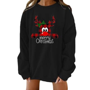 Imagem de Moda Feminina Casual O-neck Christmas Printing Moletom de manga compri
