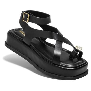 Imagem de Sandália Feminina Plataforma Flat ABS Dourado Fivela Rasteira Confortá