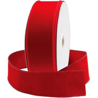 Imagem de Fita decorativa OLYPHAN Red Velvet com fio 6,35 cm x 27 m