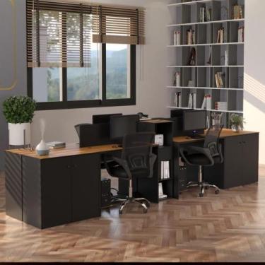 Imagem de Estação De Trabalho 4 Lugares Office Tech 4 Mesas 2 Armários - Preto E