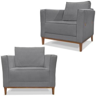 Imagem de Kit 2 Poltronas Decorativas Balli Pes Madeira Linho Cinza Ezz Cinza - 