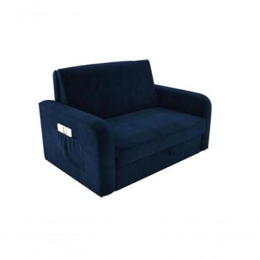 Imagem de Sofá Cama Daiane 2 Lugares Com Baú Veludo Azul Matrix