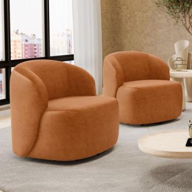 Imagem de Kit 02 Poltronas Decorativas Orgânicas Living Leez Giratória material 