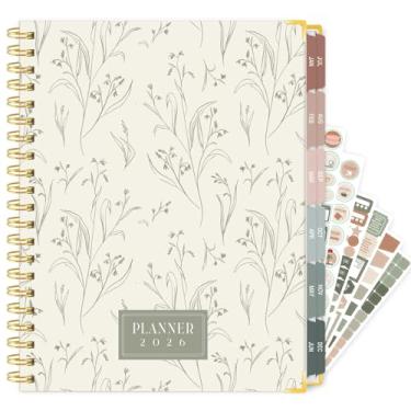 Imagem de GuassLee Agenda grande 2026, agenda semanal e mensal de janeiro de 2026 a dezembro de 2026, 21,6 cm x 28 cm, agenda bege estética com bolso traseiro, adesivos, abas revestidas, tamanho A4