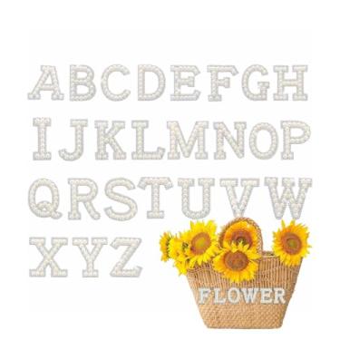 Imagem de 2 peças de adesivos de alfabeto A-Z, passar a ferro ou costurar em strass brilhante e letras de pérolas para jaquetas jeans, chapéus, bolsas, decoração de jeans, branco, J