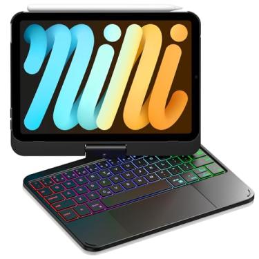 Imagem de Cousper Capa com teclado para iPad mini 7 A17 Pro 2024/iPad mini 6 geração 2021 8,3 polegadas com trackpad multitoque, capa giratória de 360° com teclado arco-íris retroiluminado para iPad mini 7ª/6ª