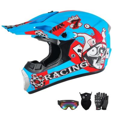 Imagem de SPARK Capacete de motocross infantil DOT Youth Dirt Bike Capacetes - Rosto inteiro, leve e respirável para bicicleta elétrica off-road BMX MX ATV (com máscara de óculos de luvas), conjunto de 4 peças