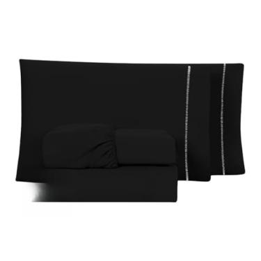Imagem de Conjunto de lençóis com 04 peças de 400 fios, twin, queen e super soft king bed(Solteiro Preto)