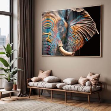 Imagem de Quadro com Moldura e Acrílico Cristal Elefante Indiano – Arte Decorativa Horizontal Sala Quarto Hall Contemporâneo (40 x 60, Madeira)