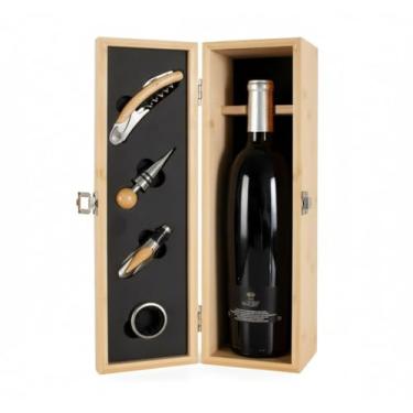 Imagem de Kit Essencial de Vinho Bambu: Abridor, Salva-gotas, Bico e Tampa Vedante Badula Mix
