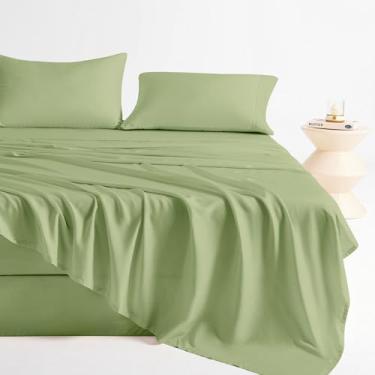 Imagem de LONAVA Jogo de cama completo 100% viscose derivado de bambu, verde-oliva, 4 peças de cama macio refrescante com bolso profundo de até 40,6 cm, macio, sedoso e respirável, lençóis de cama respiráveis
