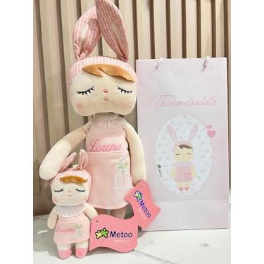 Imagem de Metoo Boneca de Pelúcia Coelho, Rosa e Branco, Vestido com Nome da sua escolha Enviar por mensagem no chat da Amazon Boneca grande 44 cm, boneca pequena 18 cm