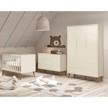 Imagem de Jogo De Quarto Para Bebê Completo 3 Portas Théo New Areia Fosco Com Madeira - Moveisaqui