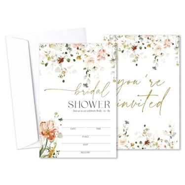 Imagem de Convites de chá de panela Wildflower com envelopes, convites de casamento Love In Bloom, convite de chá de panela para festa de noivado despedida de solteira, conjunto de 25 - B03