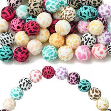 Imagem de UR URLIFEHALL 50 contas redondas de silicone aleatórias de 15 mm com estampa animal para pulseira faça você mesmo, colar, chaveiro, caneta com contas, fabricação de joias