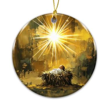Imagem de Enfeite de Natal de Presépio 2025 – Bebê Jesus na Manjedoura sob Estrela Brilhante – Decoração de Natal Cristã Religiosa – Ornamento Baseado na Fé para Famílias, Presentes de Igreja, Decoração