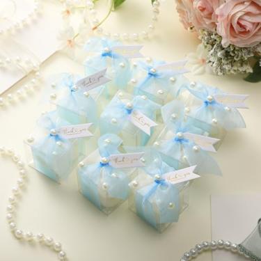 Imagem de Nuanchu 30 conjuntos de mini velas azuis com bolhas, lembrancinhas de casamento, presentes para convidados a granel de 4 cm, pequenas pérolas decorativas, lembrancinhas de chá de panela com cartões de