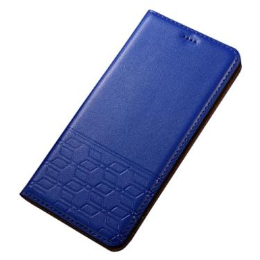 Imagem de POYUFRG Capa flip para Xiaomi 17 Pro Max/17 Pro/17, capa de couro bovino genuíno, carteira magnética com compartimento para cartão, azul, 17 Pro