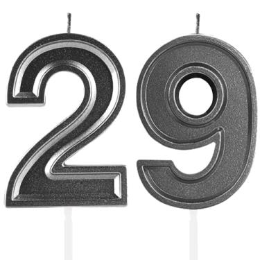 Imagem de Velas de aniversário de 29 anos, numerais pretos 29, decoração de bolo para meninas e meninos, tema de aniversário, festa de casamento, aniversário de casamento, suprimentos para celebração