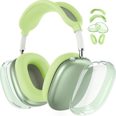 Imagem de Adequado para airpodsmax capa de fone de ouvido, capa protetora para fone de ouvido applemax, conjunto de 3 peças de TPU (verde transparente)
