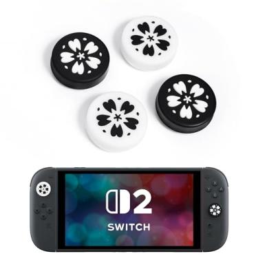 Imagem de DLseego 4 Pegas de polegar projetadas para Nintendo Switch 2 2025, silicone macio Joycon controle analógico protetor antiderrapante capa botão Joycon Joystick Caps Covers, Cherry Blossom Sakura