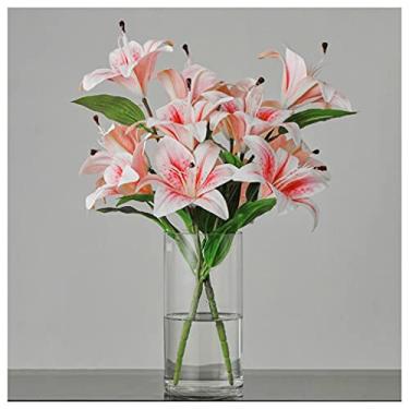 Imagem de LMJYU Flores artificiais, interiores, modernas, artificiais, lírio, flor, seda, hotel, mesa, cemitério, arranjo de casamento