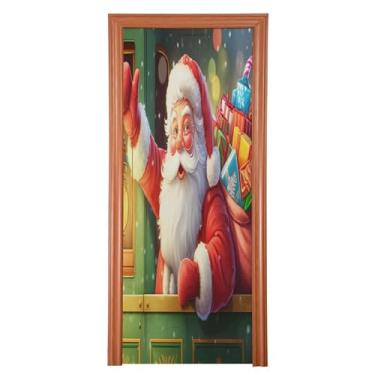 Imagem de Qilmy Linda decoração de porta de Papai Noel 91 x 248 cm tecido grande decoração de festa de feriado placa para porta da frente varanda decoração externa janela parede 390