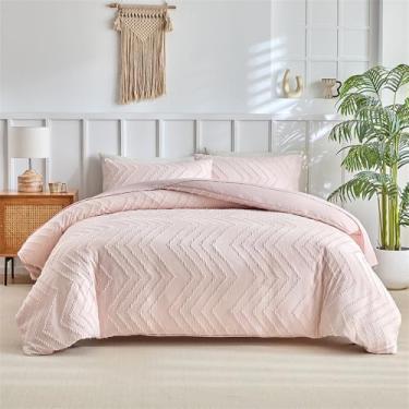 Imagem de XLCZMYL Conjunto de capa de edredom de 3 peças, design de padrão de onda rosa, fresco e simples, moderno, conjunto de capa de cama de quarto de quatro estações, rosa, casal