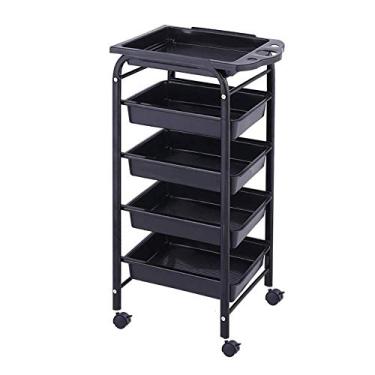 Imagem de Carrinho de servir, carrinho de salão de beleza de 5 níveis com gavetas removíveis, carrinho utilitário de ferramentas de beleza para suprimentos de salão de beleza, carga de 15 kg, com roda, prata