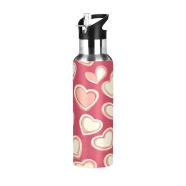 Imagem de Wassud Garrafa de água de aço inoxidável creme coração garrafa de água esportiva com canudo isolado garrafa de água copo portátil de viagem 623 g