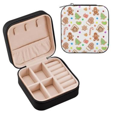 Imagem de Wassud Caixa de joias de viagem para homens de gengibre de Natal para mulheres, meninas, senhoras, noiva, mini organizador de joias de couro PU, caixa quadrada de armazenamento de joias para brincos