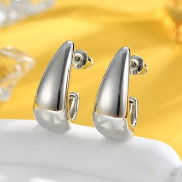 Imagem de Brincos grossos de ouro para mulheres, brincos delicados banhados a ouro 18 K, brincos de argola, leves, vazados, abertos, brincos de argola grossa, prateado e dourado, standard, Cobre, Sem pedra