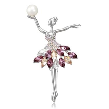 Imagem de Richapex Broches para mulheres, cobre banhado a ouro 18k, broche de zircônia cúbica para mulheres, broche de cristal, dançarina, broche de balé, Cobre, Cristal
