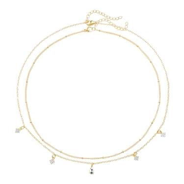 Imagem de Conjunto Colar Dourado Camadas para Mulheres, Empilhamento Colares Zircônia Cúbica Banho Ouro Joia Delicada para Uso Diário Presente Acessórios Elegantes