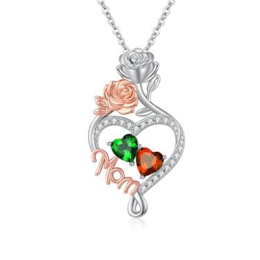 Imagem de WYDDO Colar com coração e amor, pedra do mês de nascimento duplo, joia de flor de rosa, aniversário dos namorados, presente de Natal para avó, esposa, mãe, Base, Zircônia cúbica