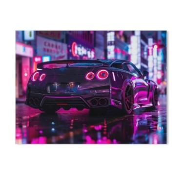 Imagem de HouLaiZhe Jdm Carro esportivo R35 sob luzes neon pôsteres tela estética decoração de quarto pintura de parede impressões galeria sala decoração de parede para quarto sala de estar escritório 18 x 24