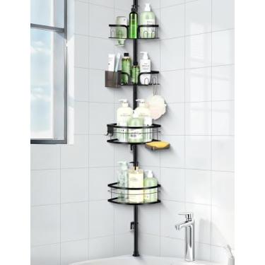 Imagem de MEIJO Suporte de chuveiro de canto, prateleiras organizadoras de banheiro ajustáveis de 4 camadas à prova de ferrugem, autoadesivas ou com suporte de furadeira, prateleiras de banheira para lavatório