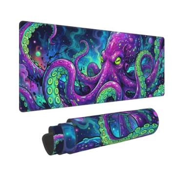 Imagem de DingRound Mouse pad estendido para jogos (70 x 30 cm) - Mouse pad grande antiderrapante para esportes e laptop - Base de borracha impermeável com bordas costuradas (Cosmic Kraken)