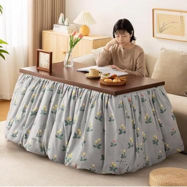 Imagem de Conjunto de mesas estilo japonês Kotatsu e futon, mesa de aquecedor de armazenamento japonês, escrivaninha de computador, mesa de fogão quadrada aquecida, adequada para sala de estar e quarto (120 cm