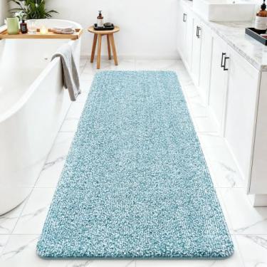 Imagem de ISEAU Tapetes de banheiro 61 x 152 cm, tapete de banho grande de microfibra super absorvente, tapete de chuveiro longo antiderrapante com suporte de TPR, tapete de banho lavável na máquina de pelúcia