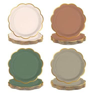 Imagem de Greencian 100 peças, pratos verdes e marrons de 18 cm, prato de sobremesa de papel recortado, descartável, resistente, dourado, para aniversário, casamento, chá de bebê, artigos de festa, 4 cores