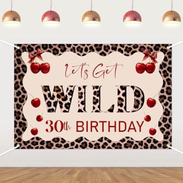 Imagem de Estampa de leopardo Let's Get Wild Pano de fundo de 30 anos, faixa de tecido de vinil para decoração de festa de aniversário de 30 anos selvagem, chita cereja safári