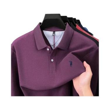 Imagem de Camisa Polo Masculina De Manga Longa 100% Algodão Marca Designer Luxo 
