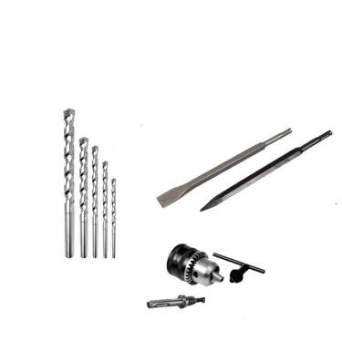 Imagem de Kit Brocas Encaixe Simples + Mandril + Ponteiro Pra Martelet