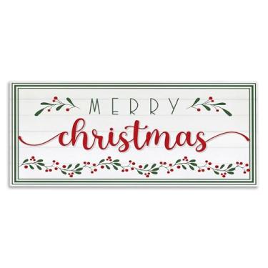 Imagem de Stupell Industries Frase de feliz Natal festivo detalhe de azevinho floral, design AE arte de parede, 25,4 x 60,9 cm, preto